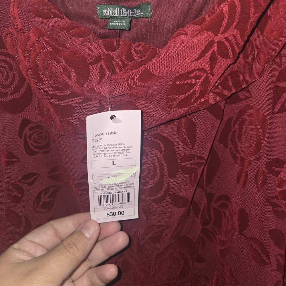wild fable Rose Burnout Red Dress - Picture 3 of 6